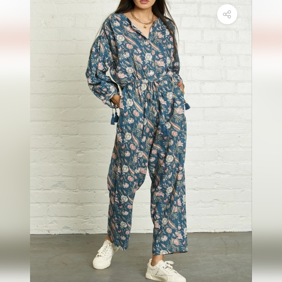 Anthropologie dRA Messi Jumpsuit Size Small Blue Floral Oversized - Picture 2 of 13